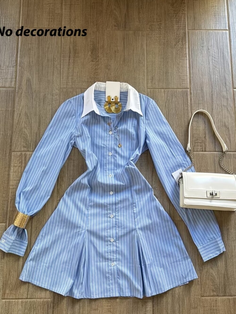 Four-season Dress, Long-sleeve Contrast-color Shirt-style Dress with Lapel Colla